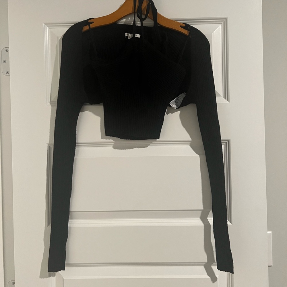 American Eagle Black Two Piece Ribbed Halter and Shrug Sweater Size Medium